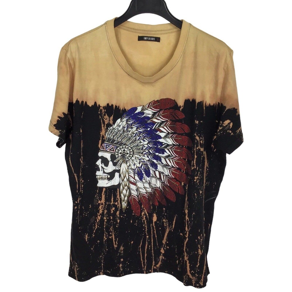 Imperious T Shirt Mens Large L Short Sleeve Bleached Indian Skull Headdress